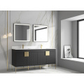 Luxury en bois à double évier miroir des armoires de vanité de salle de bain